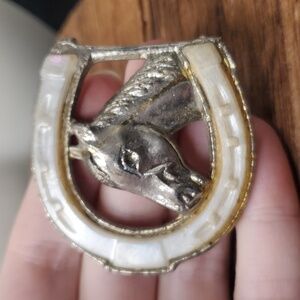Horse shoe‎ equestrian collectible sterling silver belt buckle antique